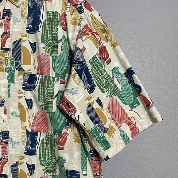 Creek Wood USA Button Shirt Golf Club Men Size M Golfer Retro Pattern Colorful - Picture 5 of 12